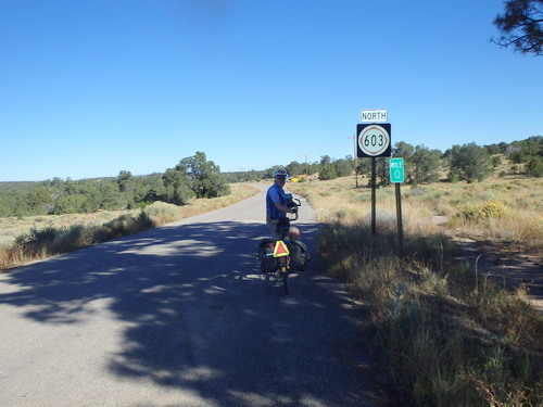 GDMBR: Dennis Struck and the Bee are starting northward from Pie Town on NM-603 at Mile Zero.